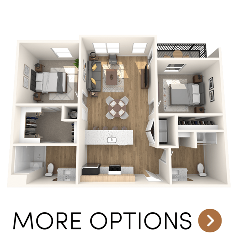 Floor plan for 2 beds, 2 baths, 1044 sqft